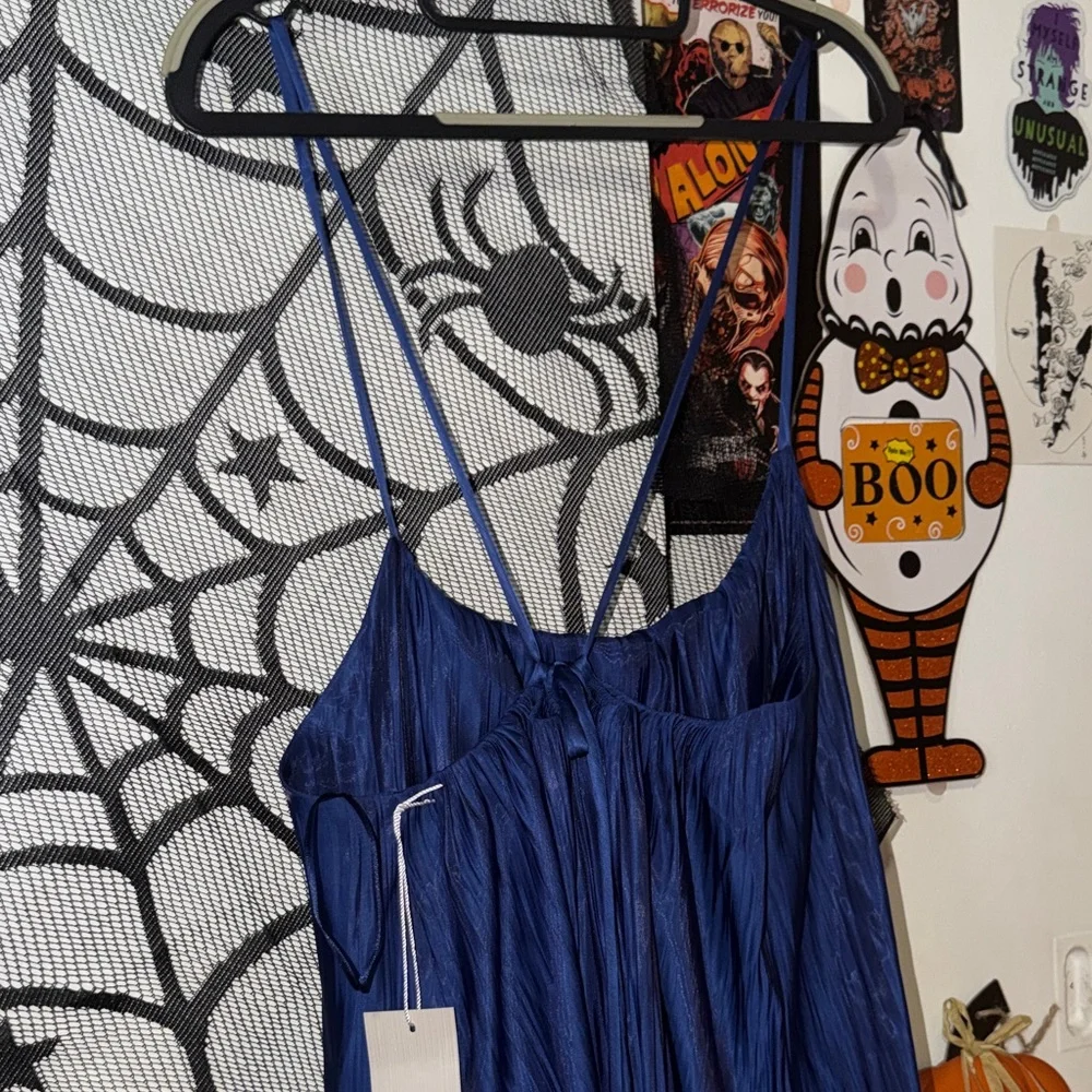 Womens strappy bubble dress in satin blue - Picture 5 of 5